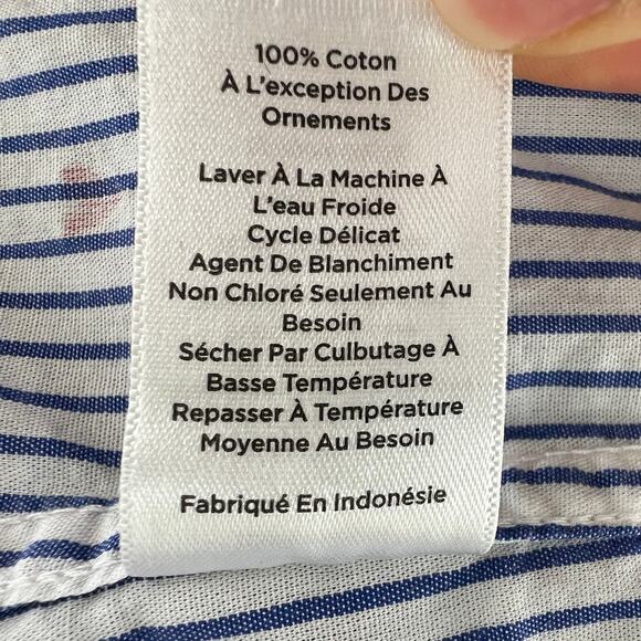 Talbots Blue White Red Top Cotton Striped Heart Collared Button-Up Size Small S - Picture 10 of 10